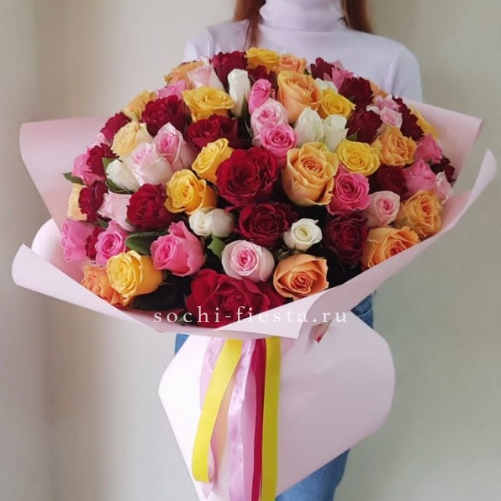 101 роза Кенийский микс "Нежность" в Невинномысске